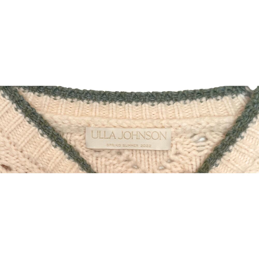 Ulla Johnson Top Sweater‎ Joleigh Cable Knit Ivory Green Chunky Puff Sleeve S - Picture 7 of 11